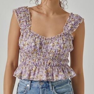 Astr Purple Floral Ruffle Blouse